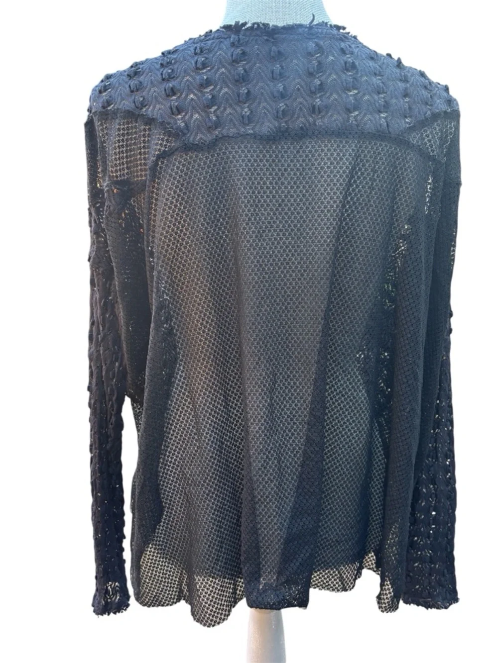 Free People Black Sheer Lace Mesh Top Boho Textured Top S Goth Emo Edgy Boho